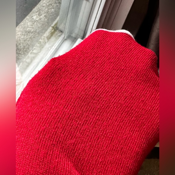 EQ- red sweater plaid colourful trim. Slight pilling. Beautiful sweater - Picture 6 of 9